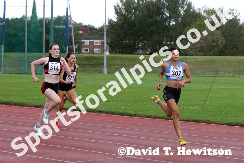 Ella Barrett (Chesterfield and District AC) winning the under-17s 300 metres at the Northern Under-17s and 15s Championships, Liverpool.